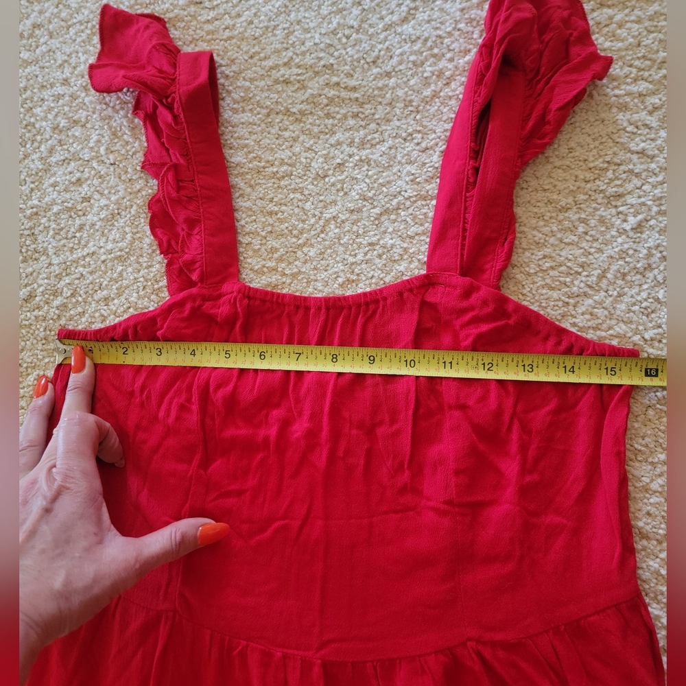 Solid Red Ruffle Hem Long Dress - Picture 7 of 9